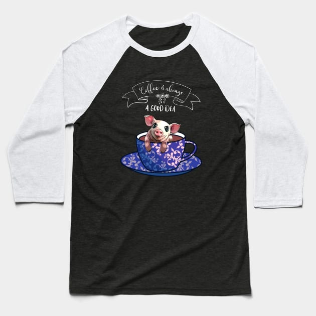 Piggy and blue coffee cup Baseball T-Shirt by Collagedream